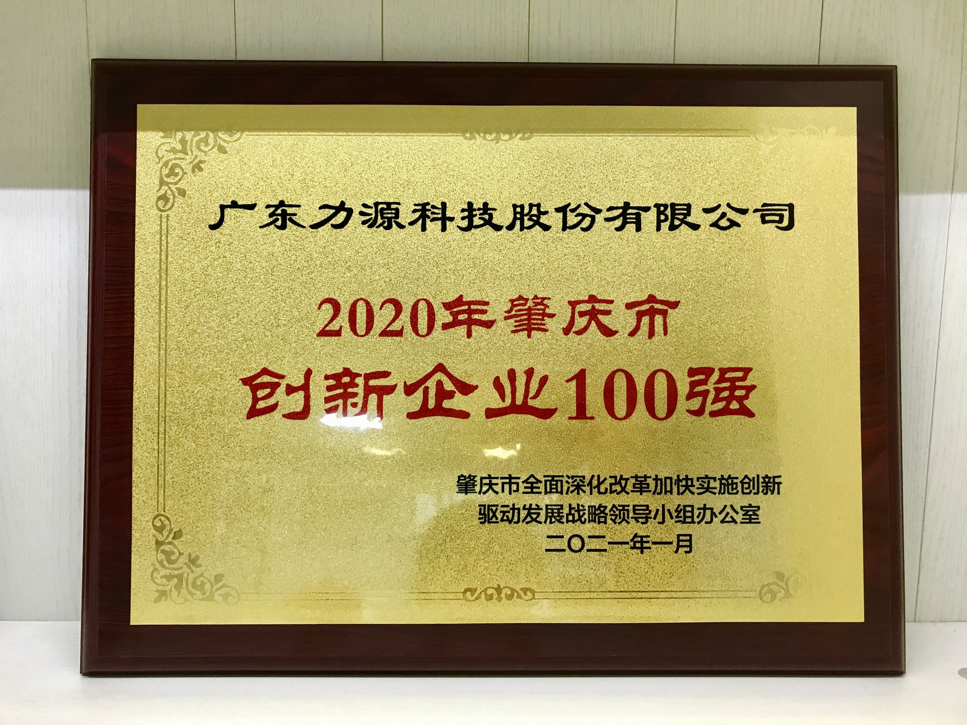 力源科技榮獲2020年“肇慶市創(chuàng)新百強企業(yè)稱號”